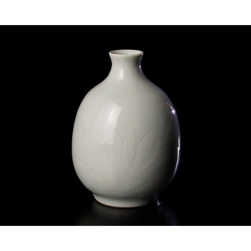 ★【古美味】島田文雄作 青白磁草文徳利 茶道具 保証品 4PgX |  | 01