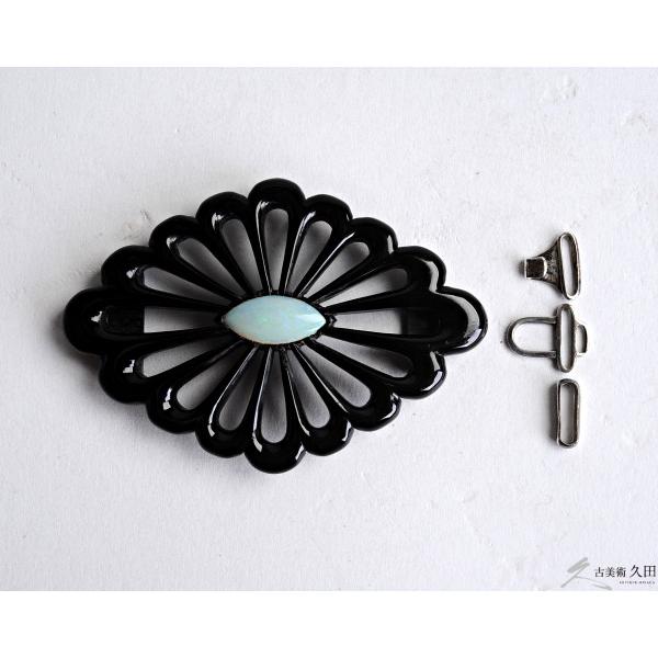 帯留 本鼈甲 べっ甲 菊菱紋透かし オパール 銀製金具付 和装小物  