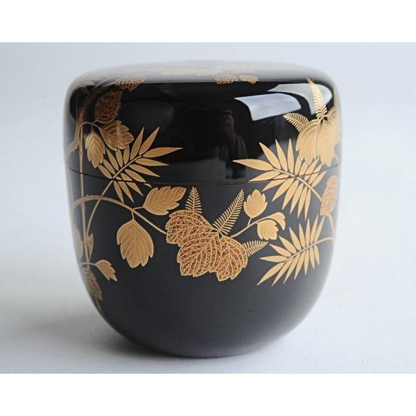 蒔絵師 鈴谷鐵五郎 嵯峨絵 棗 仕覆、共箱 高さ約7.2cm 蒔絵師 鈴谷鐵五郎 嵯峨絵 棗 仕覆、共箱 高さ約7.2cm
