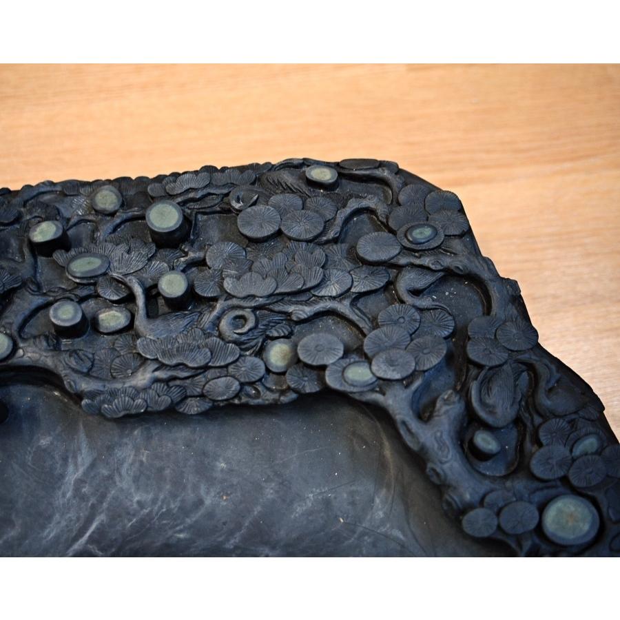 硯石 端渓 松鶴硯 大型 66．5×51cm 約50kg 唐木天地蓋 箱付 