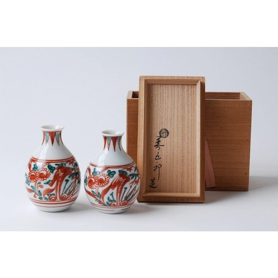 永楽善五郎 赤絵菊竹 酒瓶 一対 共箱付 酒器 徳利 : 古美術久田 - 通販