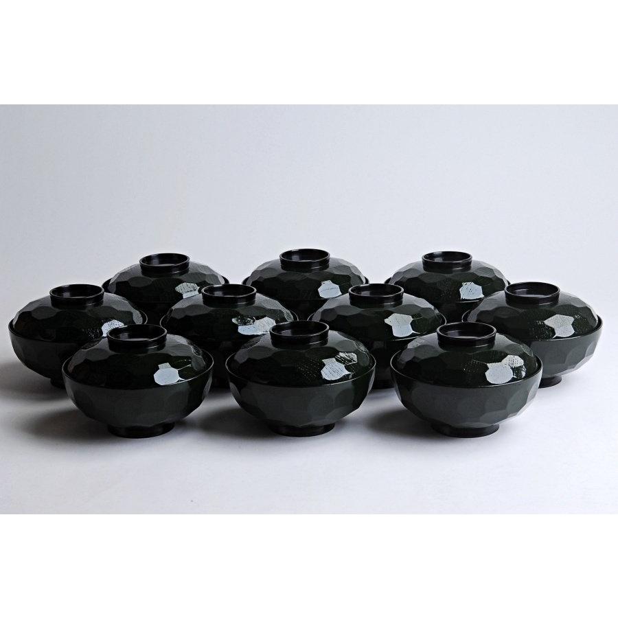 一兆作 松かさ蒔絵付 亀甲型椀 １０客 共箱付 茶道具 懐石 煮物椀 吸物