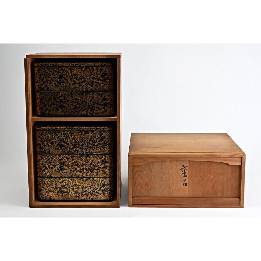 2177  古美術 輪島塗 寿光堂造　沈金蒔絵 二段重 重箱 共箱 時代物 輪島塗 沈金蒔絵 重箱 二組 Yahoo!オークション -「輪島塗 重箱