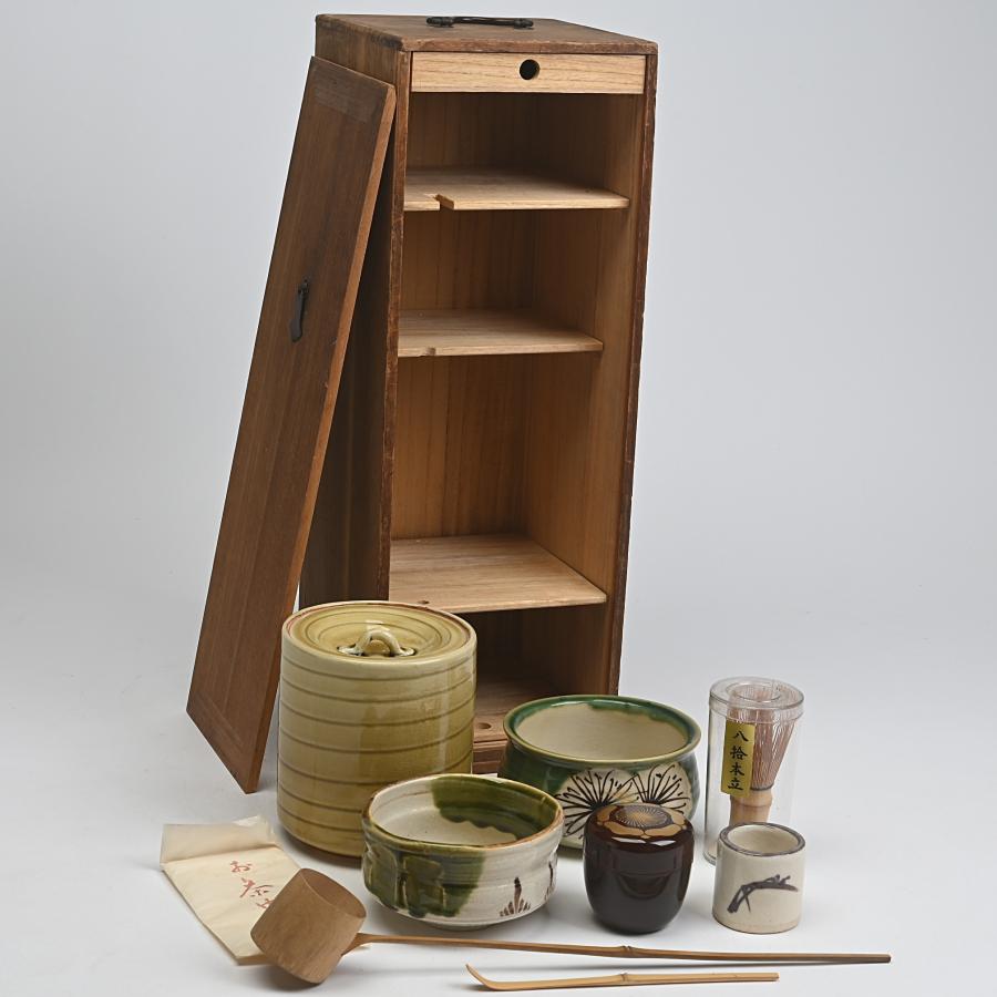 茶道具セット 短冊箱一式 茶巾、茶杓、茶筅、棗、柄杓、蓋置、茶碗、水