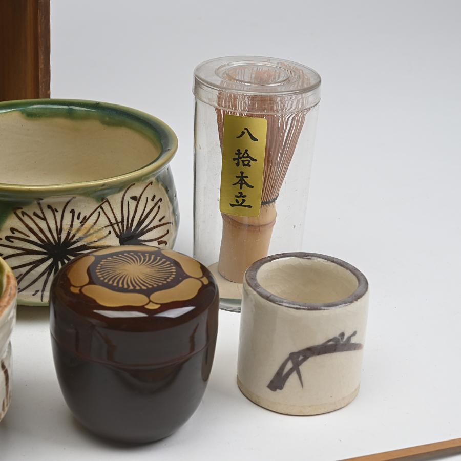 茶道具セット 短冊箱一式 茶巾、茶杓、茶筅、棗、柄杓、蓋置、茶碗、水