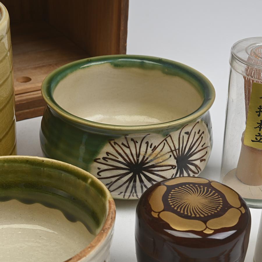 茶道具セット 短冊箱一式 茶巾、茶杓、茶筅、棗、柄杓、蓋置、茶碗、水