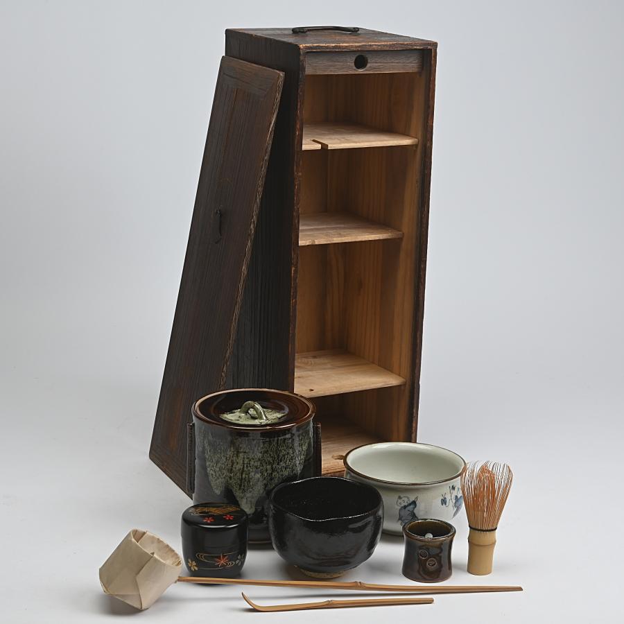 茶道具セット 短冊箱一式 茶杓、棗、蓋置、柄杓、茶碗、茶筅、水指、建