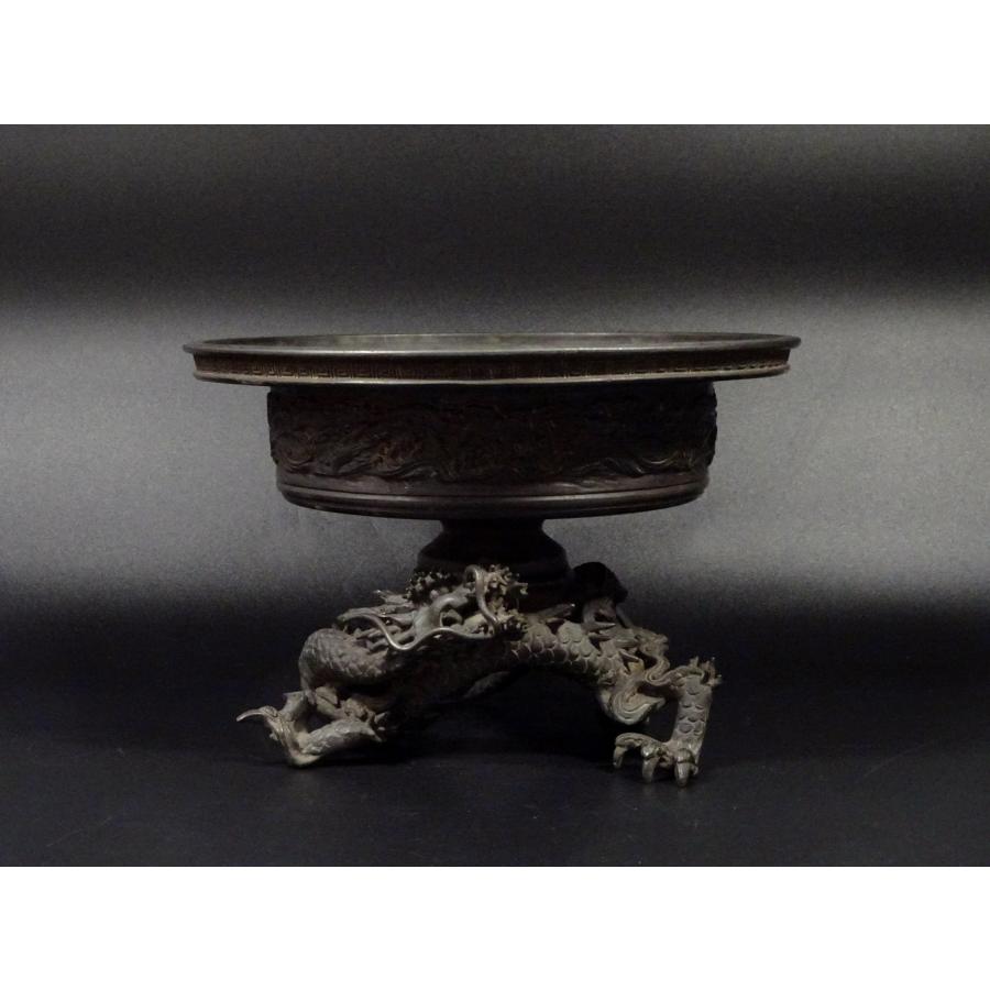 敬逢 秀逸 時代 金工 明治〜大正時代 市川東玉斎造 古銅浮彫波千鳥図