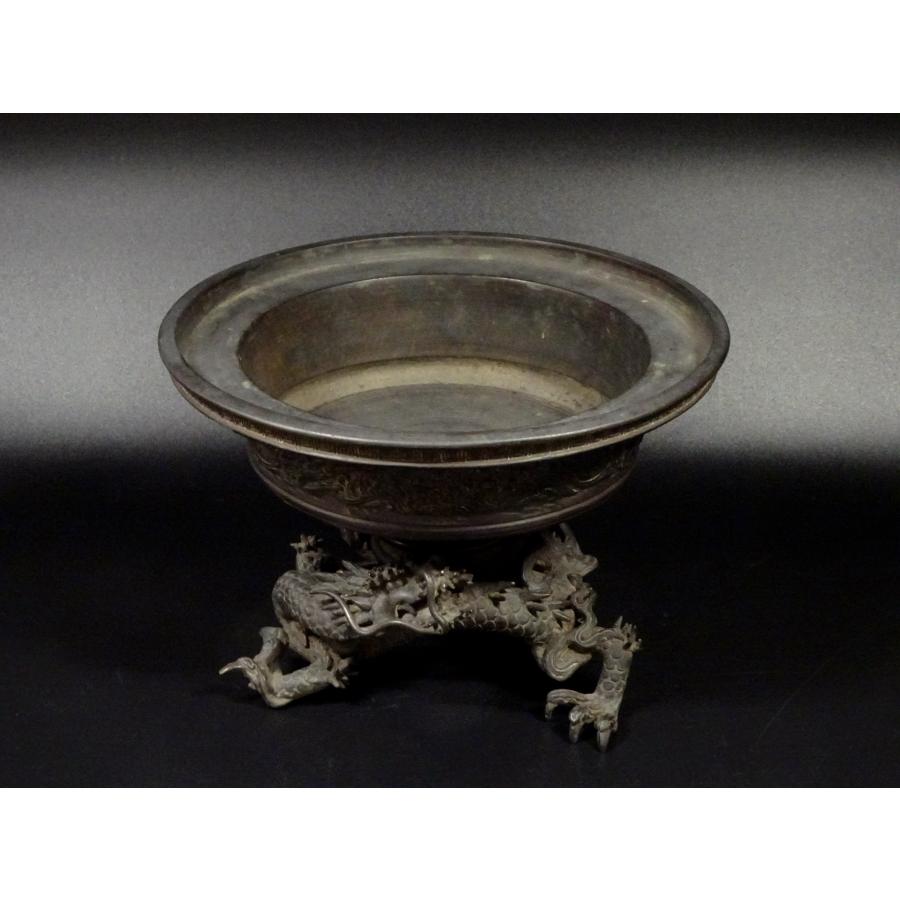 明治期 銅製 水盤 古銅 木村 渡雲 在銘 骨董 鳳凰 敬逢 秀逸 時代 金工 明治〜大正時代 市川東玉斎造 古銅浮彫波千鳥図