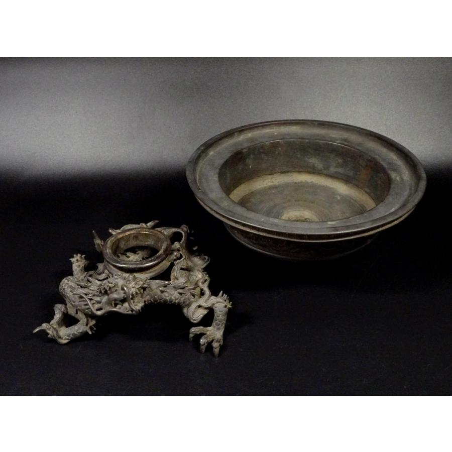 敬逢 秀逸 時代 金工 明治〜大正時代 市川東玉斎造 古銅浮彫波千鳥図