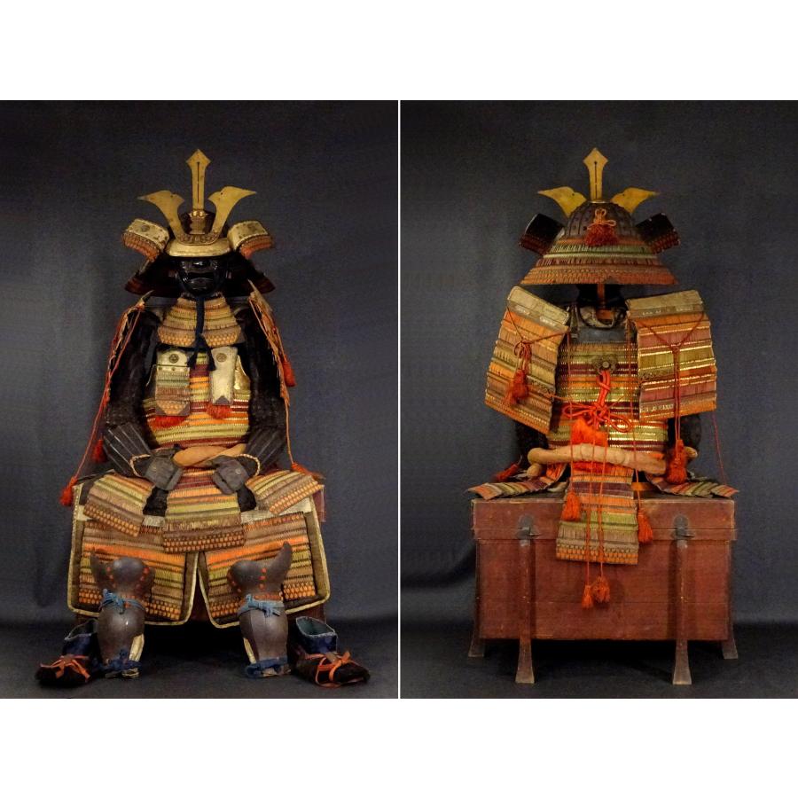敬逢 大名品 鉄錆地十六間二方白大円山大星兜 鉄切小札橙色々絲縅胴 総
