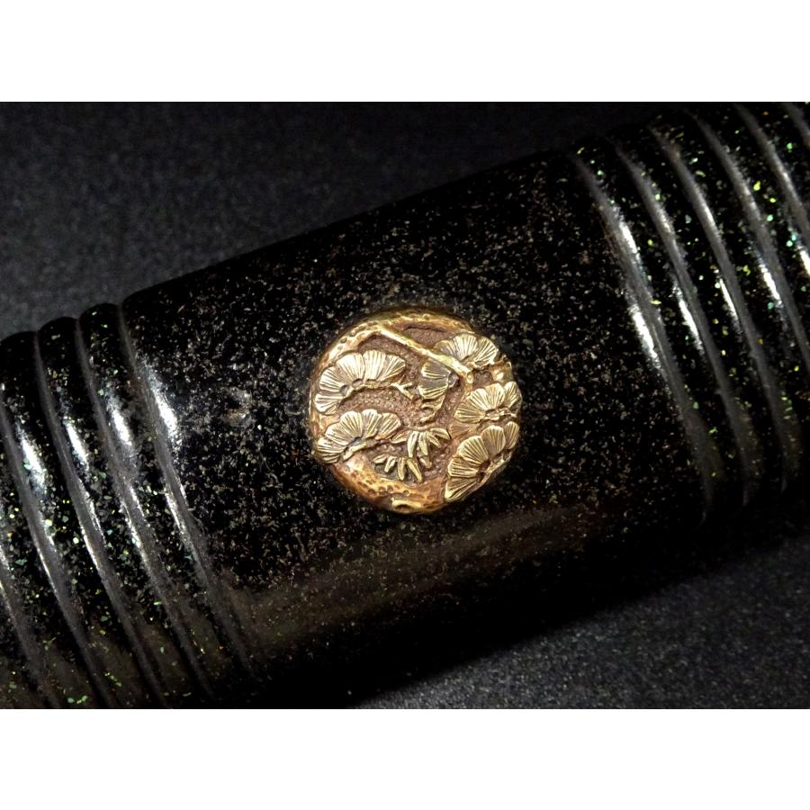 敬逢 秀逸 刀装具 短刀拵え 黒漆塗蛇腹鞘 螺鈿柄前 赤銅石目地金象嵌独鈷杵宝剣図鐔 素銅地小柄 四分一魚子地栗型 縁頭 目貫 Aの画像