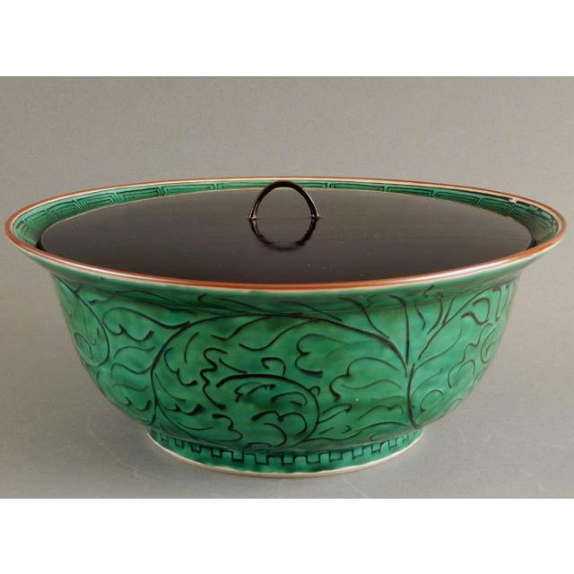 九谷焼 初代 矢口 永寿 牡丹に唐草文 菓子鉢 兼用 水指 : 古美術植松