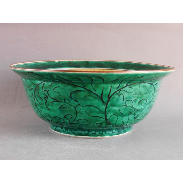 九谷焼 初代 矢口 永寿 牡丹に唐草文 菓子鉢 兼用 水指 : 古美術植松