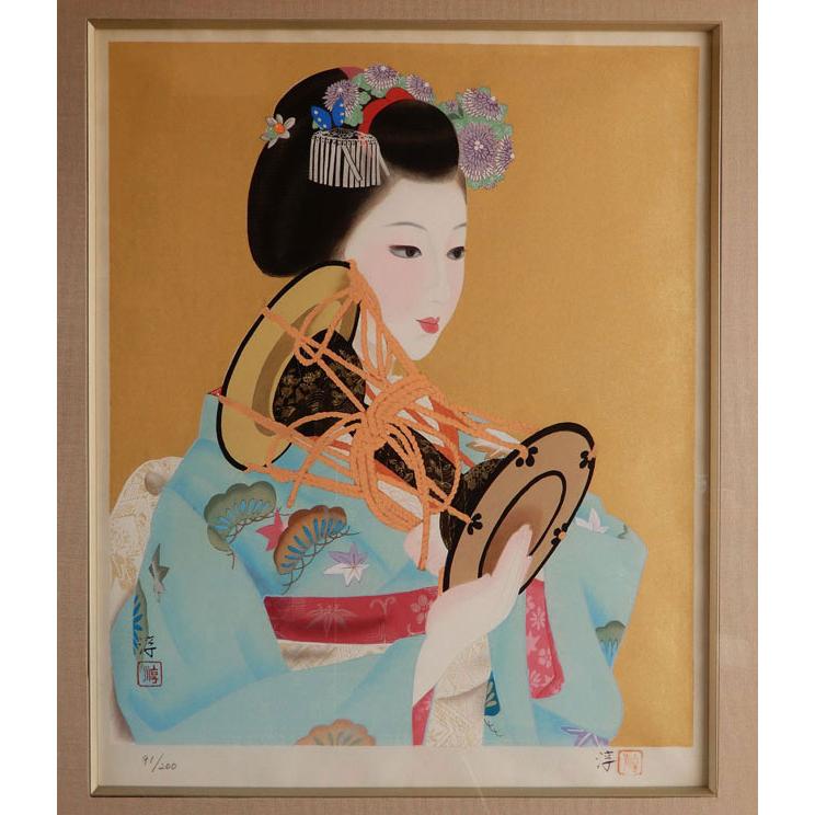 真作] 中尾 淳 調べ 額 特製オリジナル木版画 91／200 : 古美術植松
