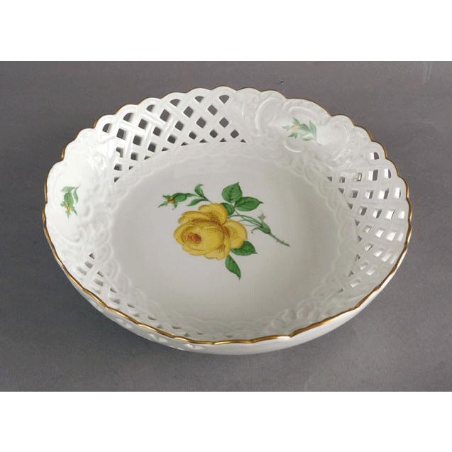 Meissen マイセン 透かし金彩 黄色いバラ プレート 飾り皿 直径
