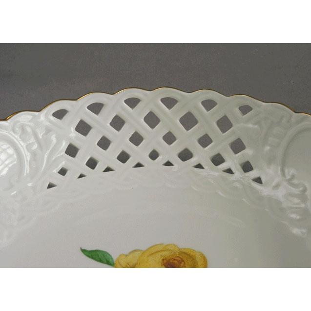 Meissen マイセン 透かし金彩 黄色いバラ プレート 飾り皿 直径