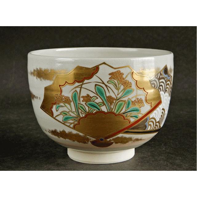 真葛　宮川　香斎　扇面　母子草 茶碗　抹茶腕 真葛 宮川 香斎 扇面 母子草 茶碗 抹茶腕