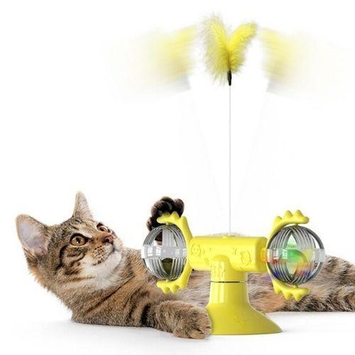 猫 おもちゃ ひとり遊び 吸盤 回転 風車型スピナー 羽根とボール