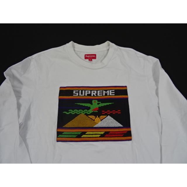 Supreme シュプリーム Tシャツ ロンT 長袖 ホワイト 刺繍デザイン 古着 