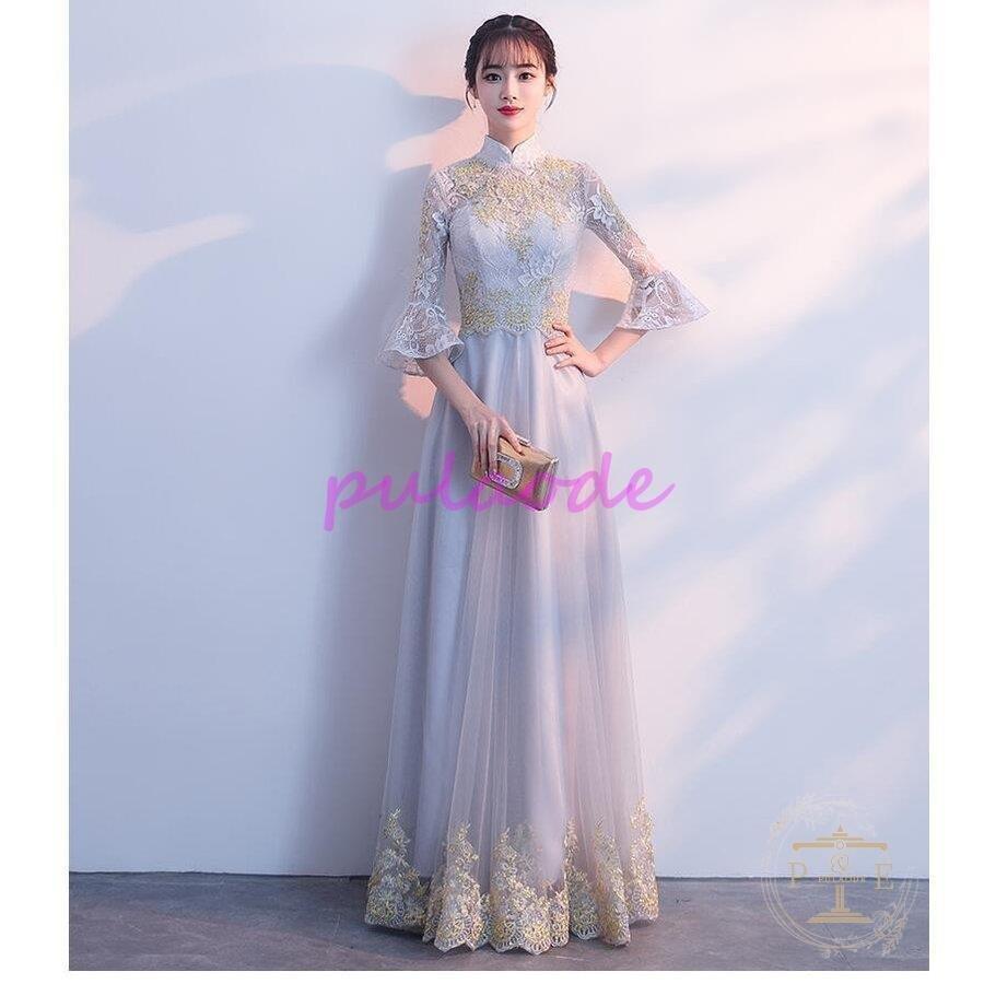 完璧 立ち襟 パーティードレス レディース 結婚式 大きいサイズ 袖あり ロングドレス マキシ丈 レース ウエディングドレス 発表会 忘年会 披露宴 フォーマル 大人 パーティドレス サイズ Xxl Www Oroagri Eu