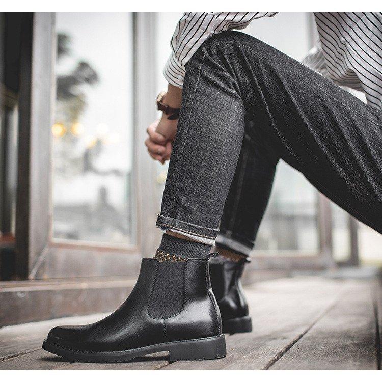 22新発 チェルシーブーツ スリッポン 牛革 レトロ 春 メンズ靴 イギリス風 初層本革 ミドルカット ビジネスシューズ サイズ 36