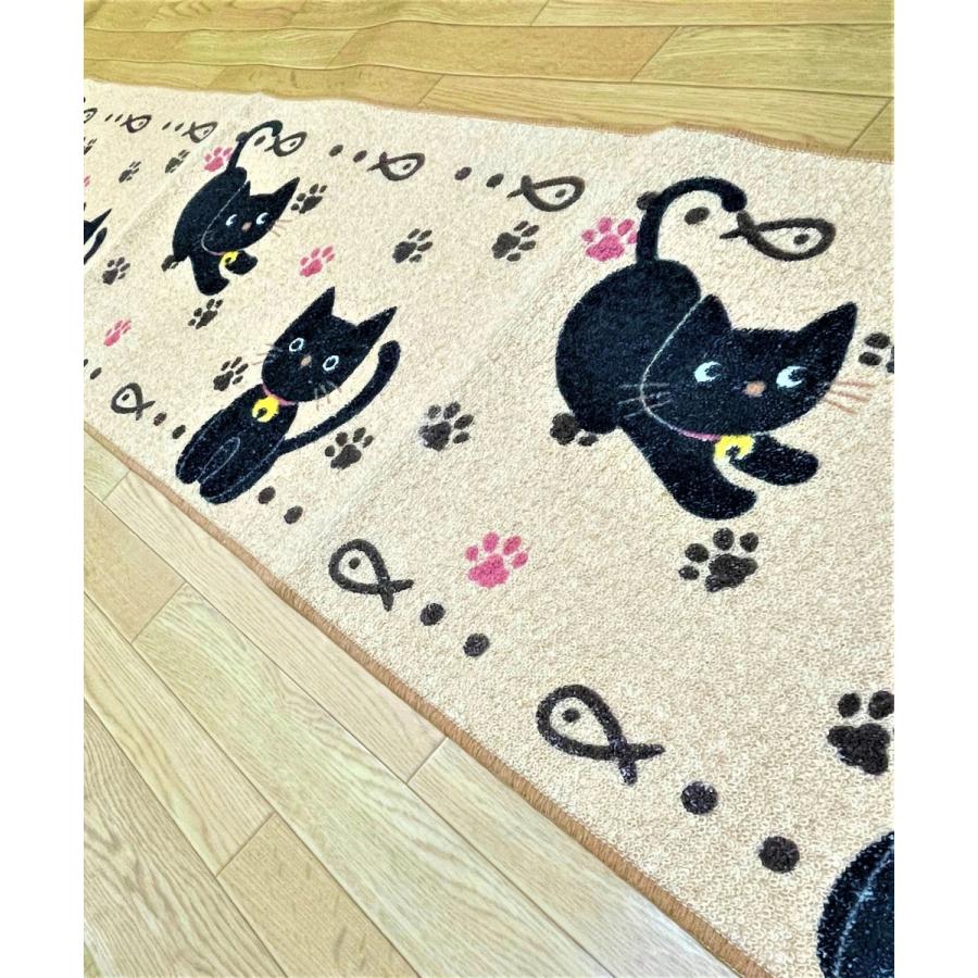 バスマット キッチンマット 45 ｘ 60 cm 45 x 180 cm 洗える 丸洗い ねこ猫柄 かわいい クロネコ くろちゃん 日本製｜kodawari-matto｜02