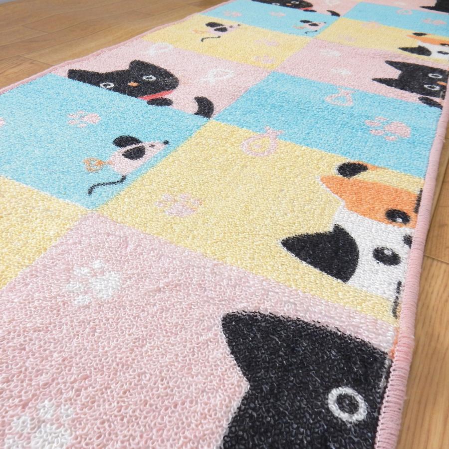 キッチンマット 45 × 240 cm 洗える 丸洗い ねこ クロねこ ミケねこ 猫柄 かわいい パステル ロングサイズ 日本製｜kodawari-matto｜06