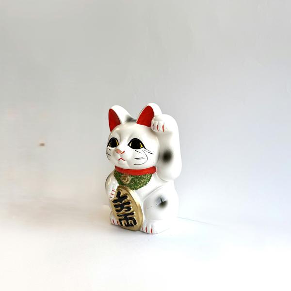 常滑焼 招き猫 白小判猫 4号 左手、右手 JAPAN LUCKY CAT とこなめ
