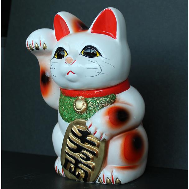 常滑焼 招き猫 白小判猫 5号 右手、左手 JAPAN LUCKY CAT とこなめ