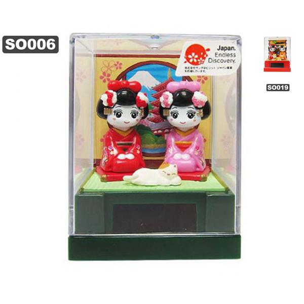 ソーラートイ ソーラー双子の舞妓ちゃん 猫、子犬 JAPAN SOLOR TOY