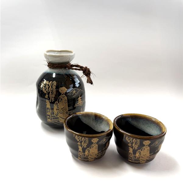 酒器 天目京舞妓丸型2客 JAPAN SAKE DRINKING SET 日本 徳利おちょこ