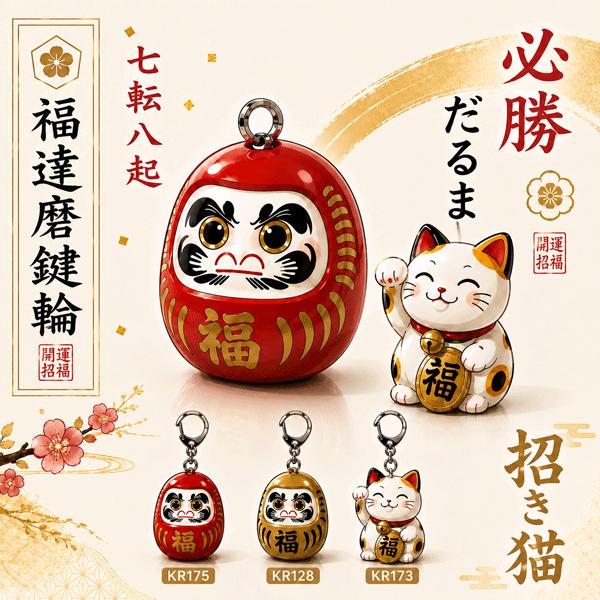 キーホルダー 達磨赤 達磨金 招き猫 KEY RING Daruma Lucky Cat 日本