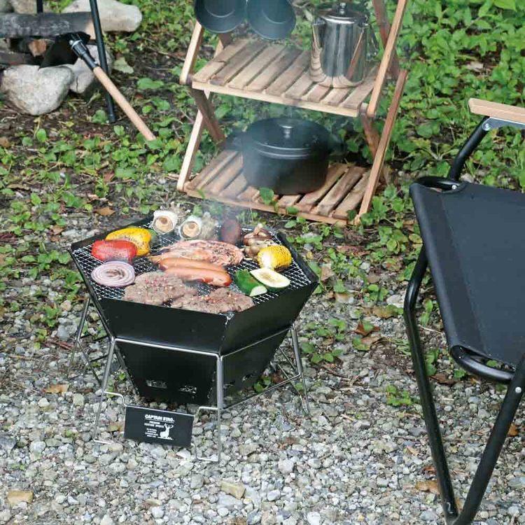 CAPTAINSTAG キャンプ アウトドア レジャー 焚き火 BBQ 六角形 折りたたみ バーベキューコンロ ヘキサ ブラックラベル UG-50 パール金属株式会社_5