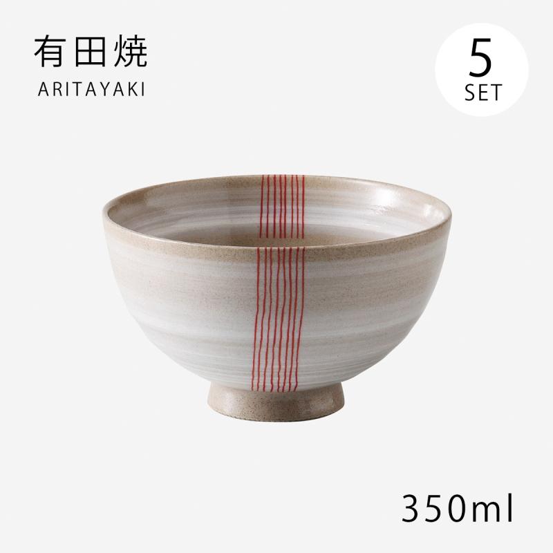 Demi Voo 飯碗 茶碗 お茶碗 セット 陶器 有田焼 錦線粉引 飯碗 中 赤 5