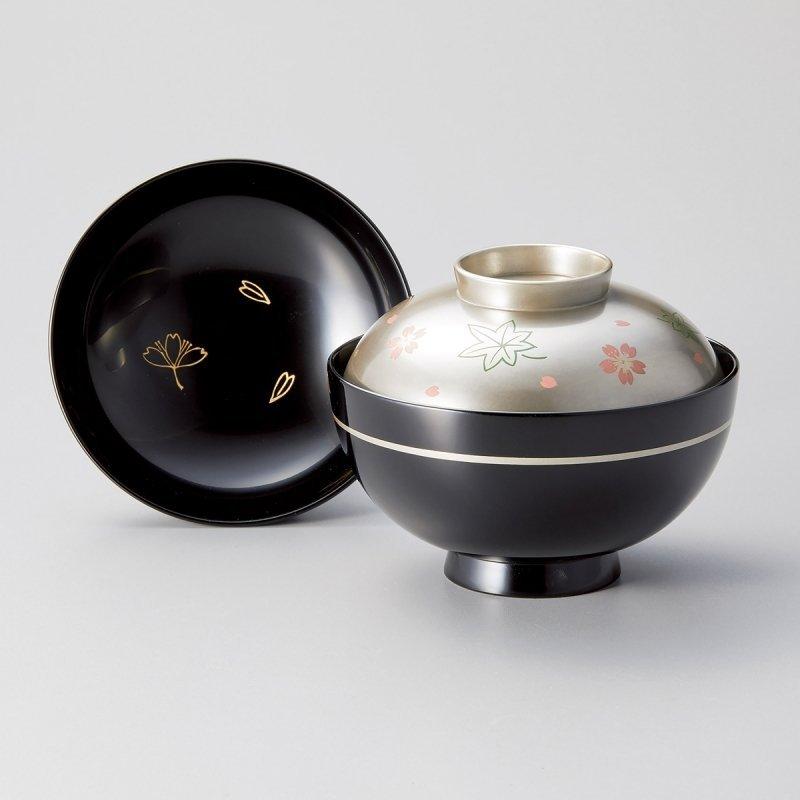 椀 漆器 蓋付き 吸物椀 越前漆器 銀彩桜楓 吸物椀 黒 雑煮 雑煮 
