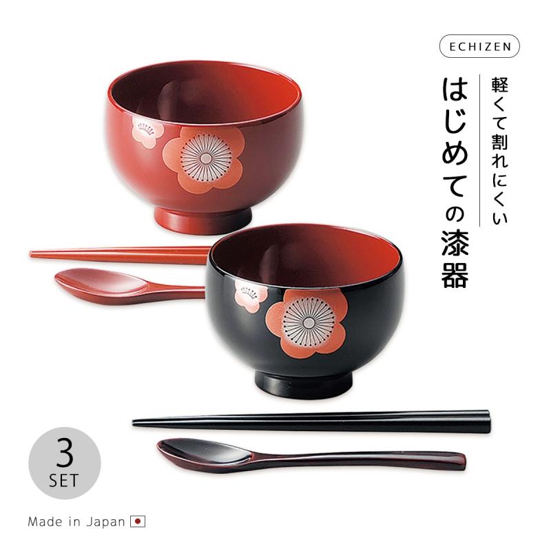 美品 越前塗 お椀 6客セット 蓋付き 汁椀 漆器 和食器 お雑煮 お茶事 節分 お椀 越前漆器 お子様 汁椀 子供碗セット 雑煮 雑煮椀 うめ お子様汁椀