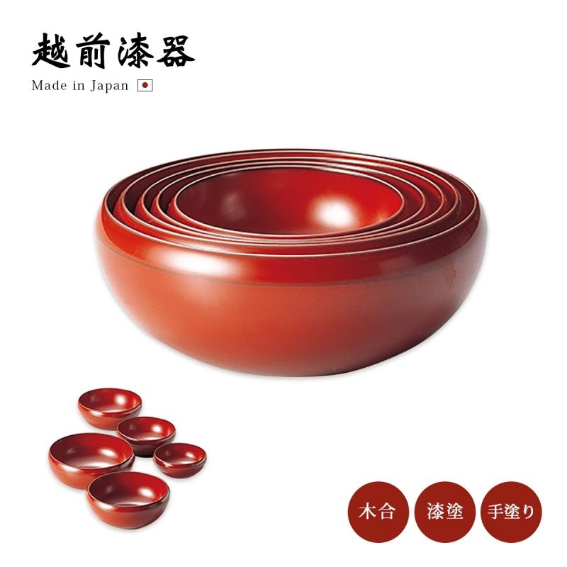 逸品 根来塗 三稜盛器揃 越前漆器？ 大鉢 盛器 2点 美しい濃い朱色 未