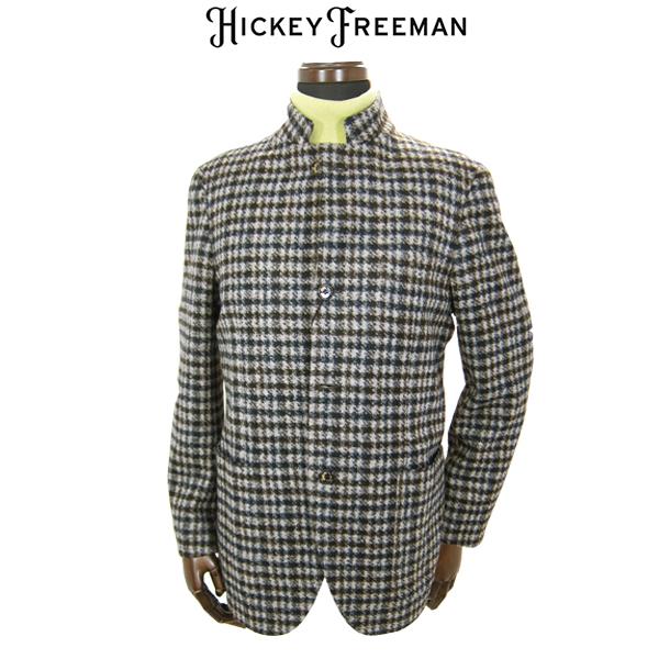 ヒッキーフリーマン ニットジャケット スタンドカラー マオカラー ガンクラブチェック ブラウン カジュアル 軽量 日本製 正規品 :04210