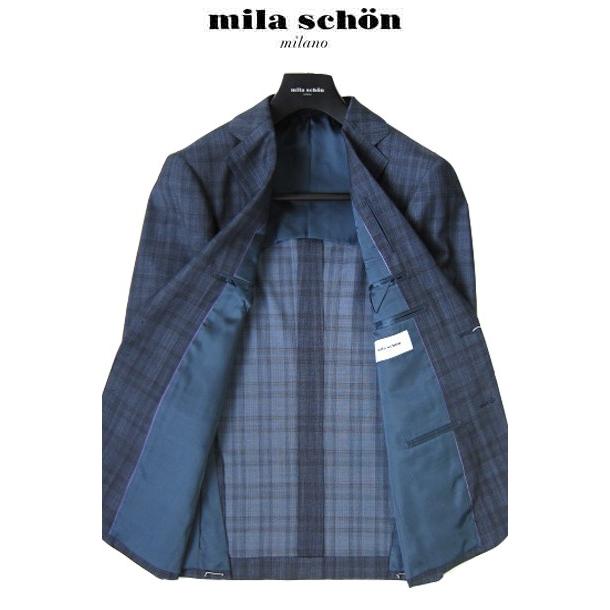 只今20％オフ ミラショーン スーツ グレンチェック ブルー ウール シルク 春夏物の画像