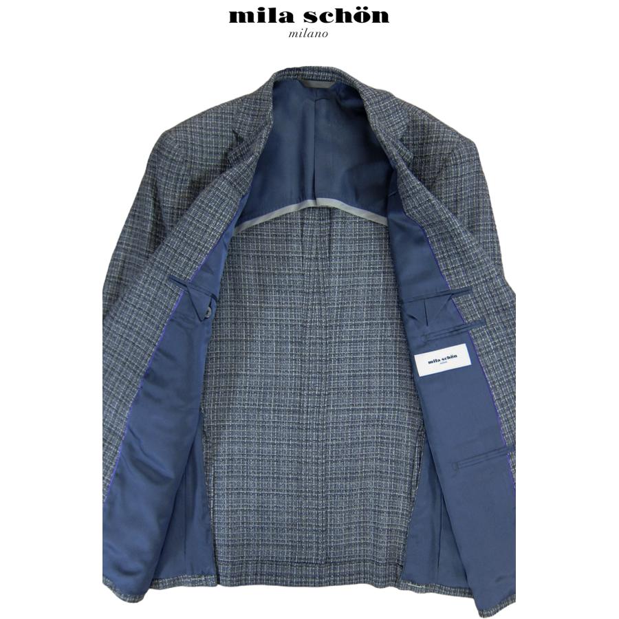 只今20％オフ ミラショーン  ジャケット 春夏 ブルー グレー チェック シルク混 リネン混 カジュアル 軽量 日本製 メーカー正規品の画像