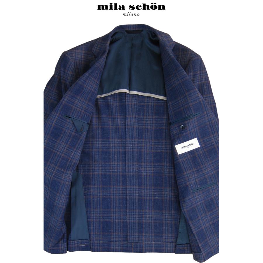只今20％オフ ミラショーン  ジャケット 春夏 ブルー グレン チェック シルク混 リネン混 ビジネス カジュアル 軽量 清涼 日本製 メーカー正規品の画像