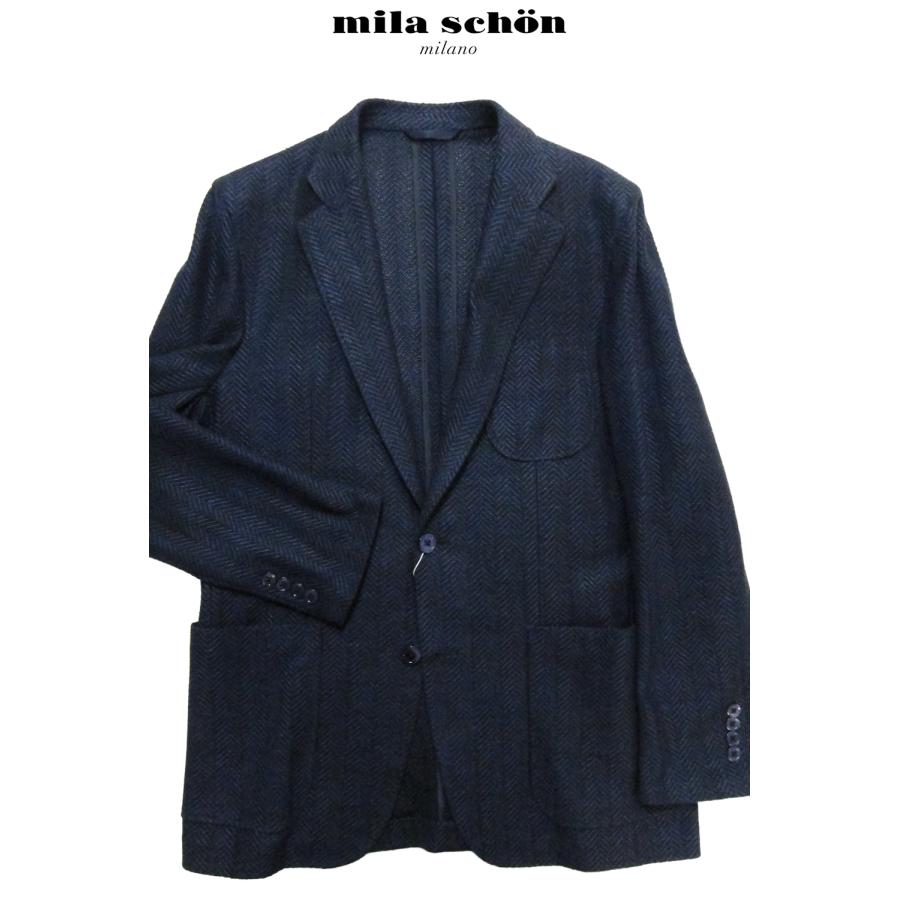 只今20％オフ ミラショーン ジャケット  ニットジャージ素材 ピュア リネン ネイビー ヘリンボーン織 無地調 カジュアル 軽量 清涼 日本製 メーカー正規品の画像