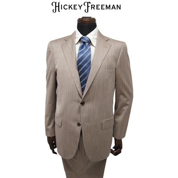 20%OFF ヒッキーフリーマン メンズ 無地 春夏物 スーツ ヘリンボーン織 ノータック 光沢 ベージュ 消しタック 軽量 メーカー正規品 通販 