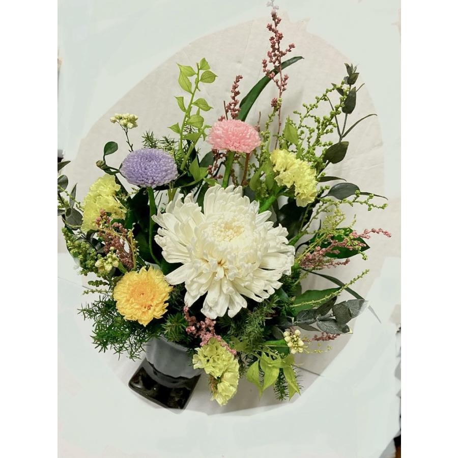 大菊の仏花アレンジ バラなしのオールプリザーブド 喪中 歳暮 供花 盆