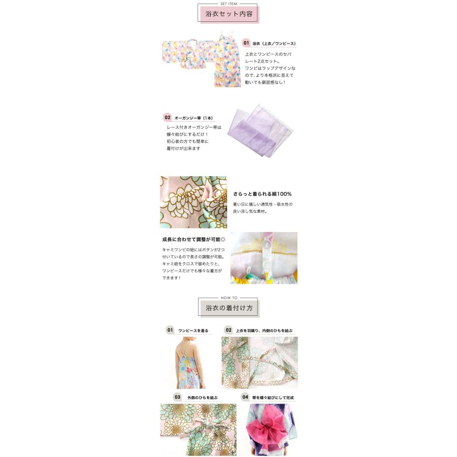 浴衣3点セット セパレート ワンピース 簡単 子供服 キッズ ジュニア 女の子 花火大会 お祭り 100 110 120 130 140 150 | Bee des Bee | 36