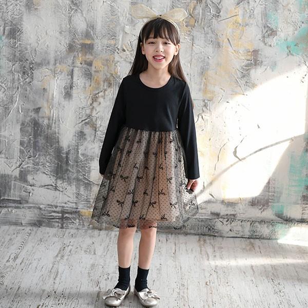 長袖ワンピース 韓国子供服 韓国こども服 Bee キッズ チュール ドット ブラック 黒 春 秋 冬 100 110 1 130 140 150 Sbb 子供服bee 通販 Yahoo ショッピング