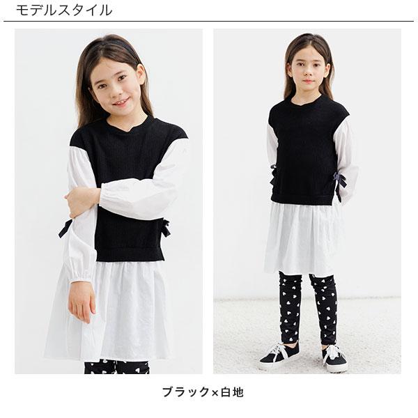 レイヤード風ワンピース 女の子 子供服 こども服 子ども服 キッズ 春 秋 100 110 120 130 140 150 リボン 異素材 24年SS新色｜kodomofuku-bee｜28