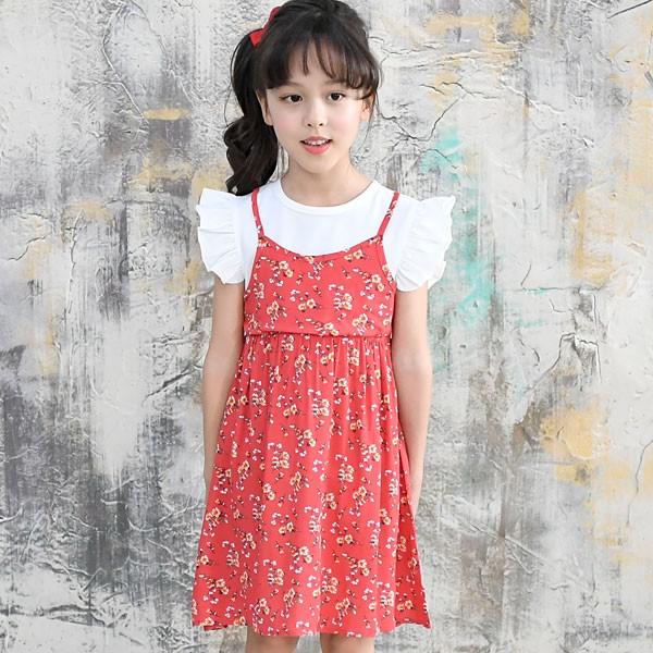 ワンピース 韓国子供服 韓国子ども服 Bee 女の子 キッズ 重ね着風 キャミワンピ 春 夏 100 110 1 130 140 150 Shh 子供服bee 通販 Yahoo ショッピング