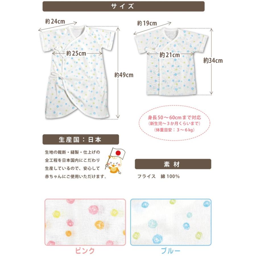 新生児 肌着セット 50-60cm ベビー服 コンビ肌着 短肌着 水玉 フライス